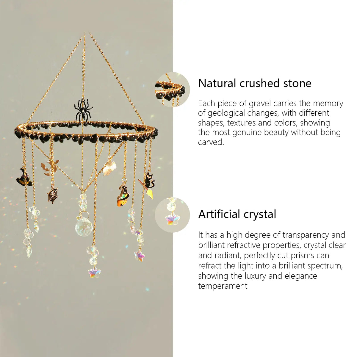 Handmade Halloween Crystal Suncatcher, Rainbow Maker for Window Porch & Garden Decor