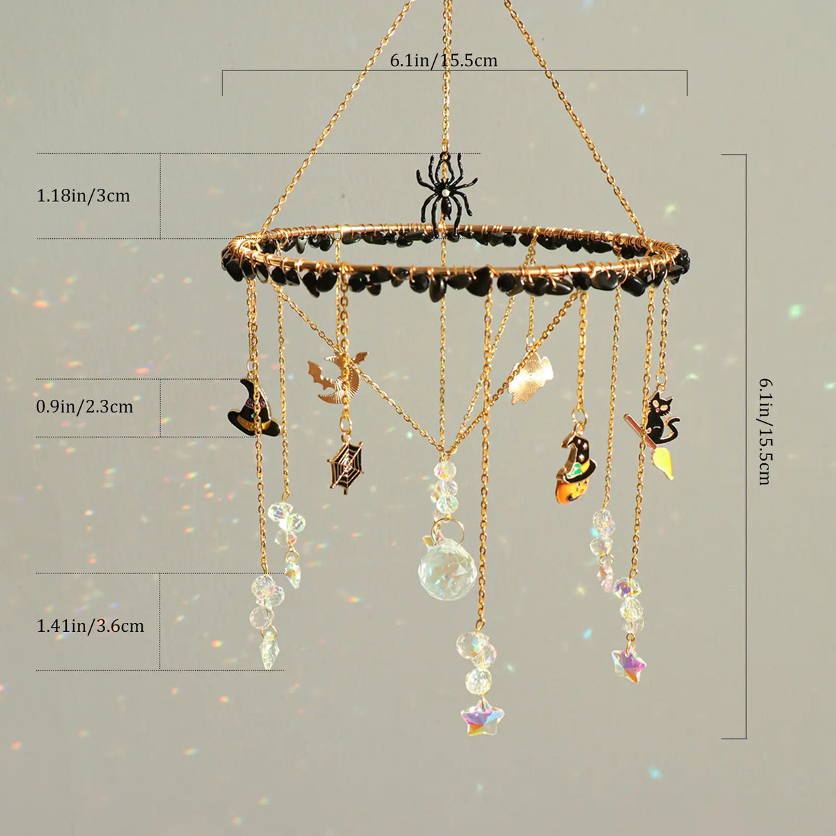 Handmade Halloween Crystal Suncatcher, Rainbow Maker for Window Porch & Garden Decor