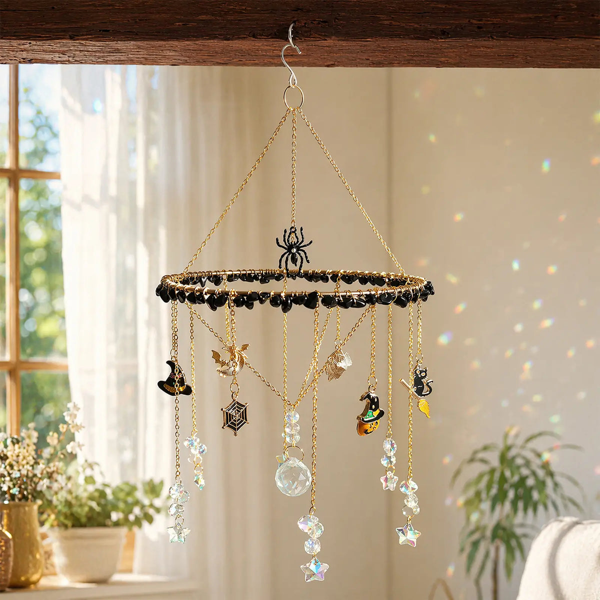 Handmade Halloween Crystal Suncatcher, Rainbow Maker for Window Porch & Garden Decor
