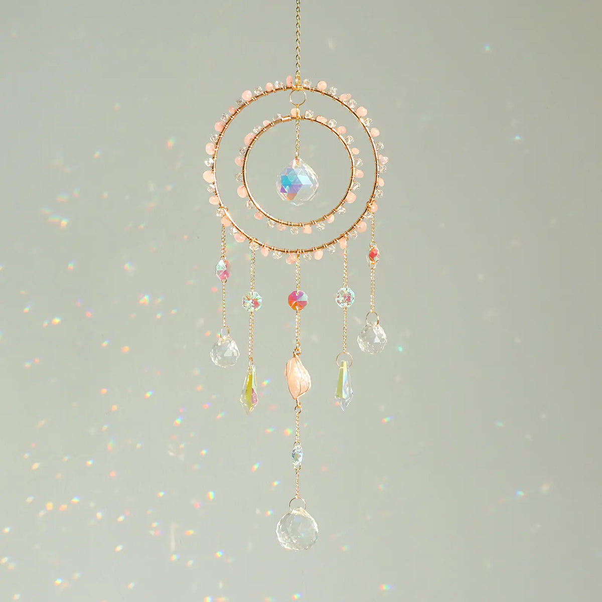 Handmade Double Hoop Amethyst Crystal Suncatcher, Rainbow Maker for Window Porch & Garden Decor