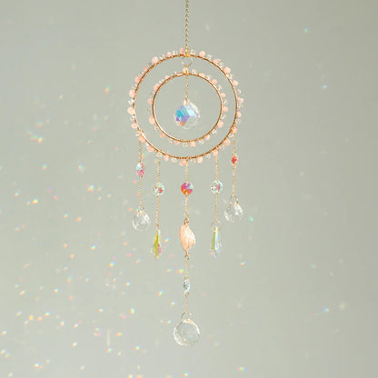 Handmade Double Hoop Amethyst Crystal Suncatcher, Rainbow Maker for Window Porch & Garden Decor