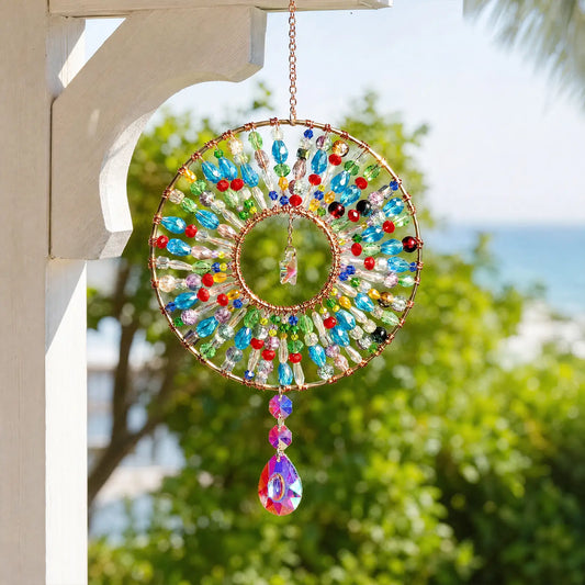 Handmade Boho Mandala Crystal Suncatcher, Rainbow Maker for Window Porch & Garden Decor