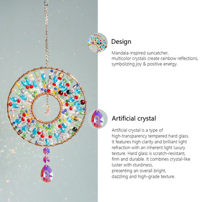 Handmade Boho Mandala Crystal Suncatcher, Rainbow Maker for Window Porch & Garden Decor