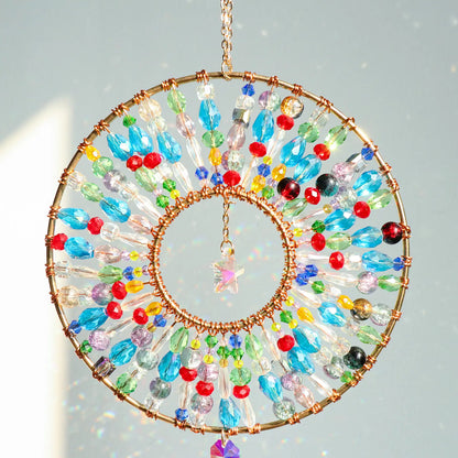 Handmade Boho Mandala Crystal Suncatcher, Rainbow Maker for Window Porch & Garden Decor