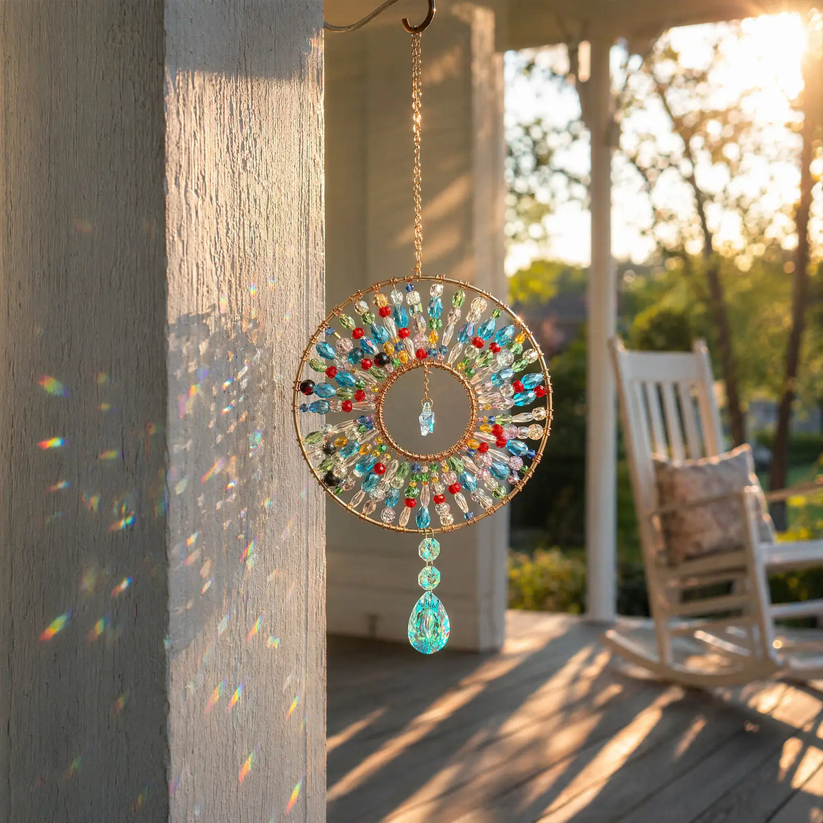 Handmade Boho Mandala Crystal Suncatcher, Rainbow Maker for Window Porch & Garden Decor