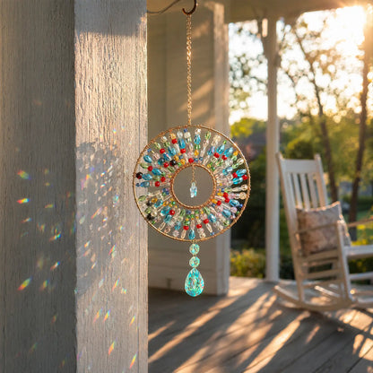 Handmade Boho Mandala Crystal Suncatcher, Rainbow Maker for Window Porch & Garden Decor