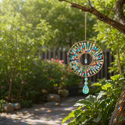 Handmade Boho Mandala Crystal Suncatcher, Rainbow Maker for Window Porch & Garden Decor