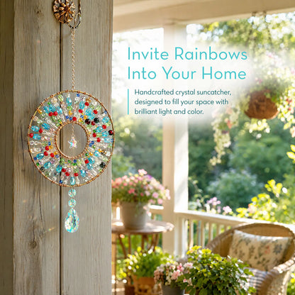 Handmade Boho Mandala Crystal Suncatcher, Rainbow Maker for Window Porch & Garden Decor