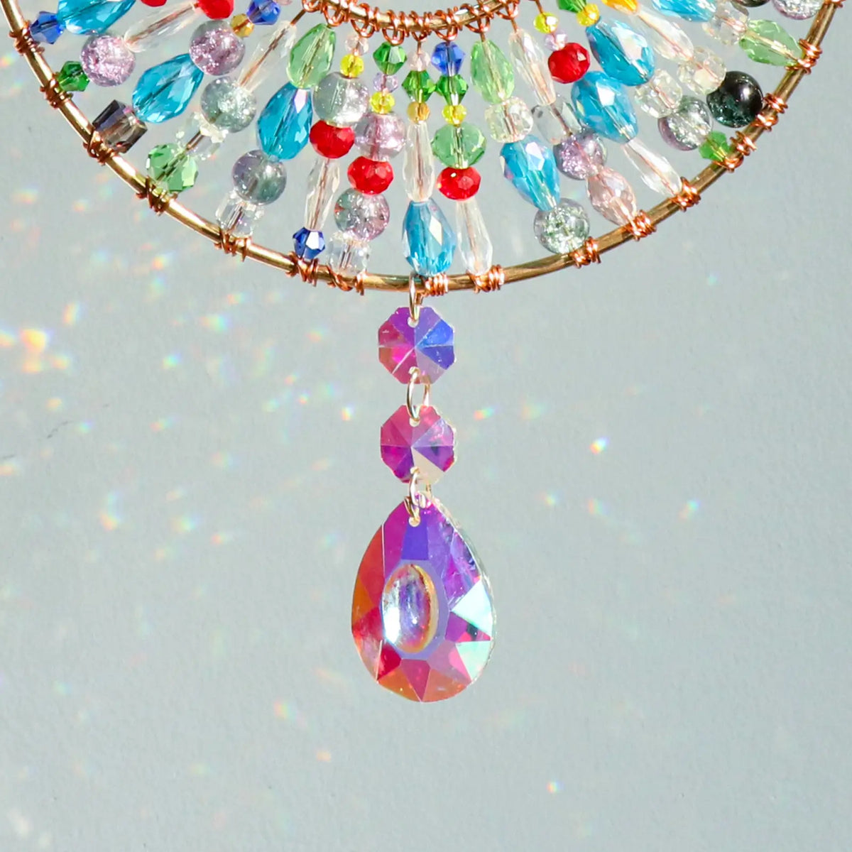 Handmade Boho Mandala Crystal Suncatcher, Rainbow Maker for Window Porch & Garden Decor