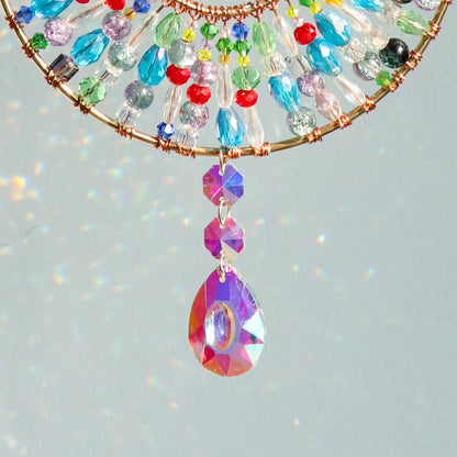 Handmade Boho Mandala Crystal Suncatcher, Rainbow Maker for Window Porch & Garden Decor
