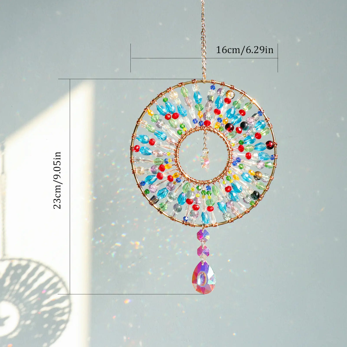 Handmade Boho Mandala Crystal Suncatcher, Rainbow Maker for Window Porch & Garden Decor