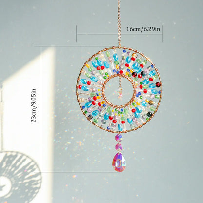 Handmade Boho Mandala Crystal Suncatcher, Rainbow Maker for Window Porch & Garden Decor